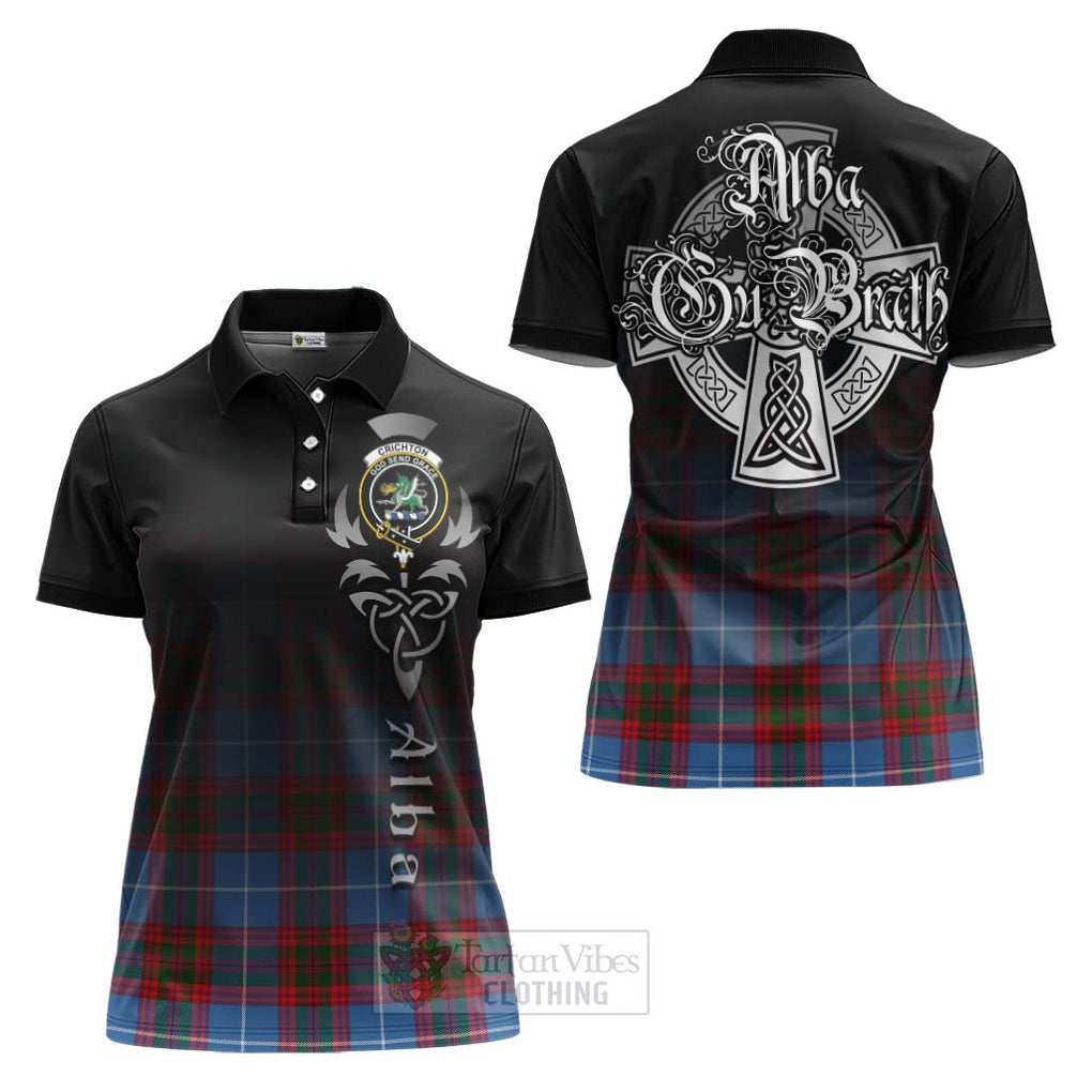 Tartan Vibes Clothing Crichton (Crighton) Tartan Women's Polo Shirt Featuring Alba Gu Brath Family Crest Celtic Inspired