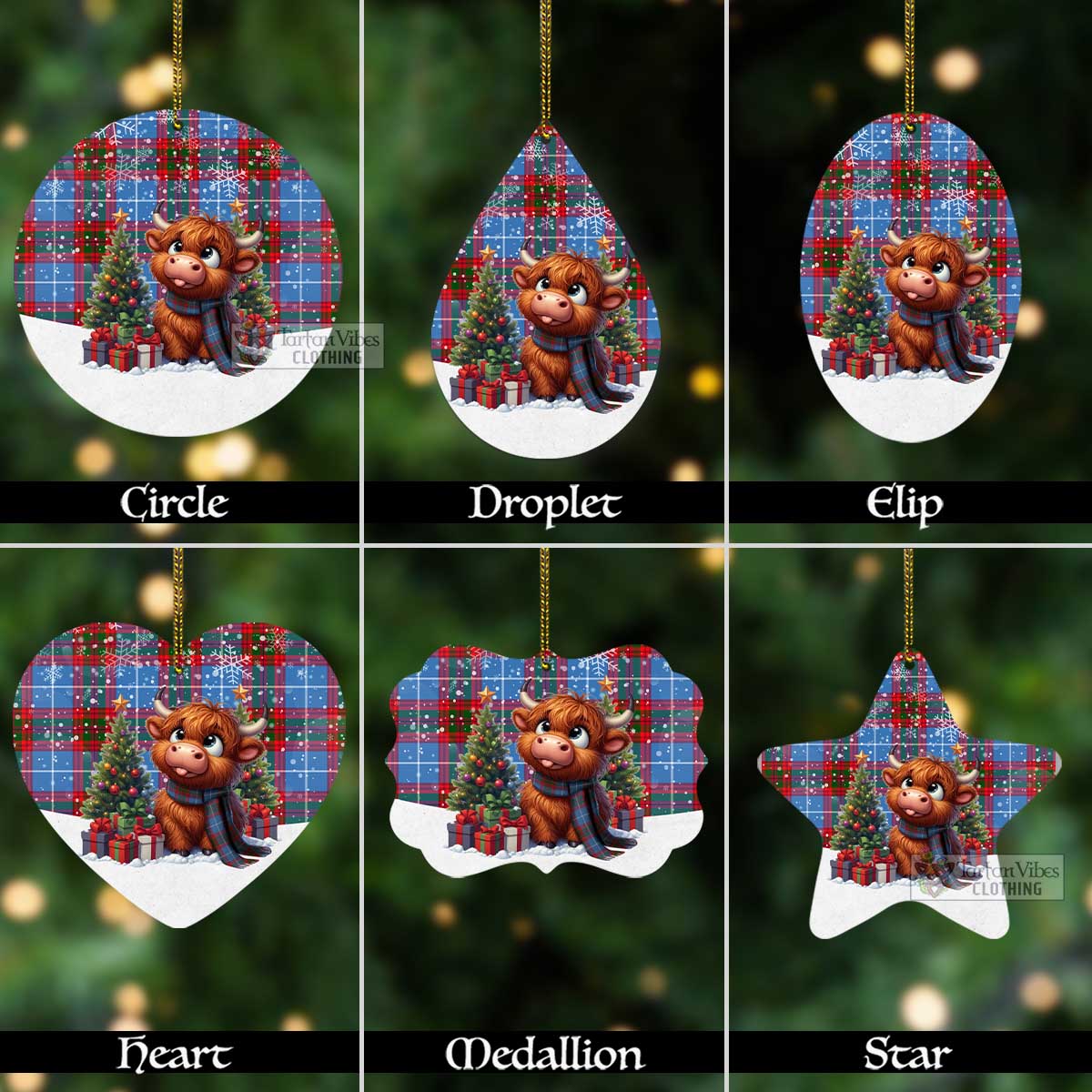 Tartan Vibes Clothing Crichton (Crighton) Tartan Christmas Aluminium Ornament with Adorable Highland Coo