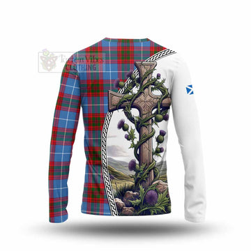 Crichton (Crighton) Tartan Long Sleeve T-Shirt with Family Crest and St. Andrew's Cross Accented by Thistle Vines - Tartan Vibes Clothing