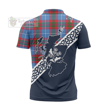 Crichton (Crighton) Tartan Zipper Polo Shirt Featuring Thistle and Scotland Map