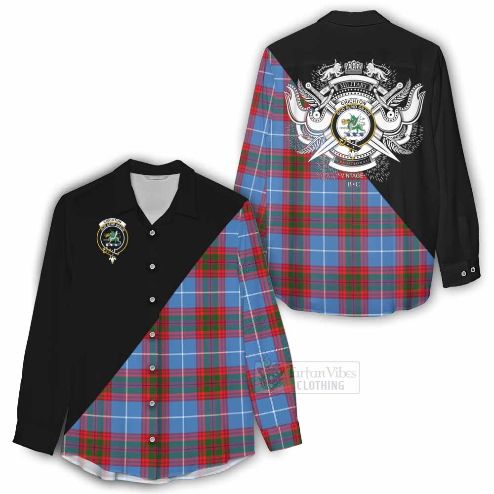 Tartan Vibes Clothing Crichton (Crighton) Tartan Women's Casual Shirt with Family Crest and Military Logo Style