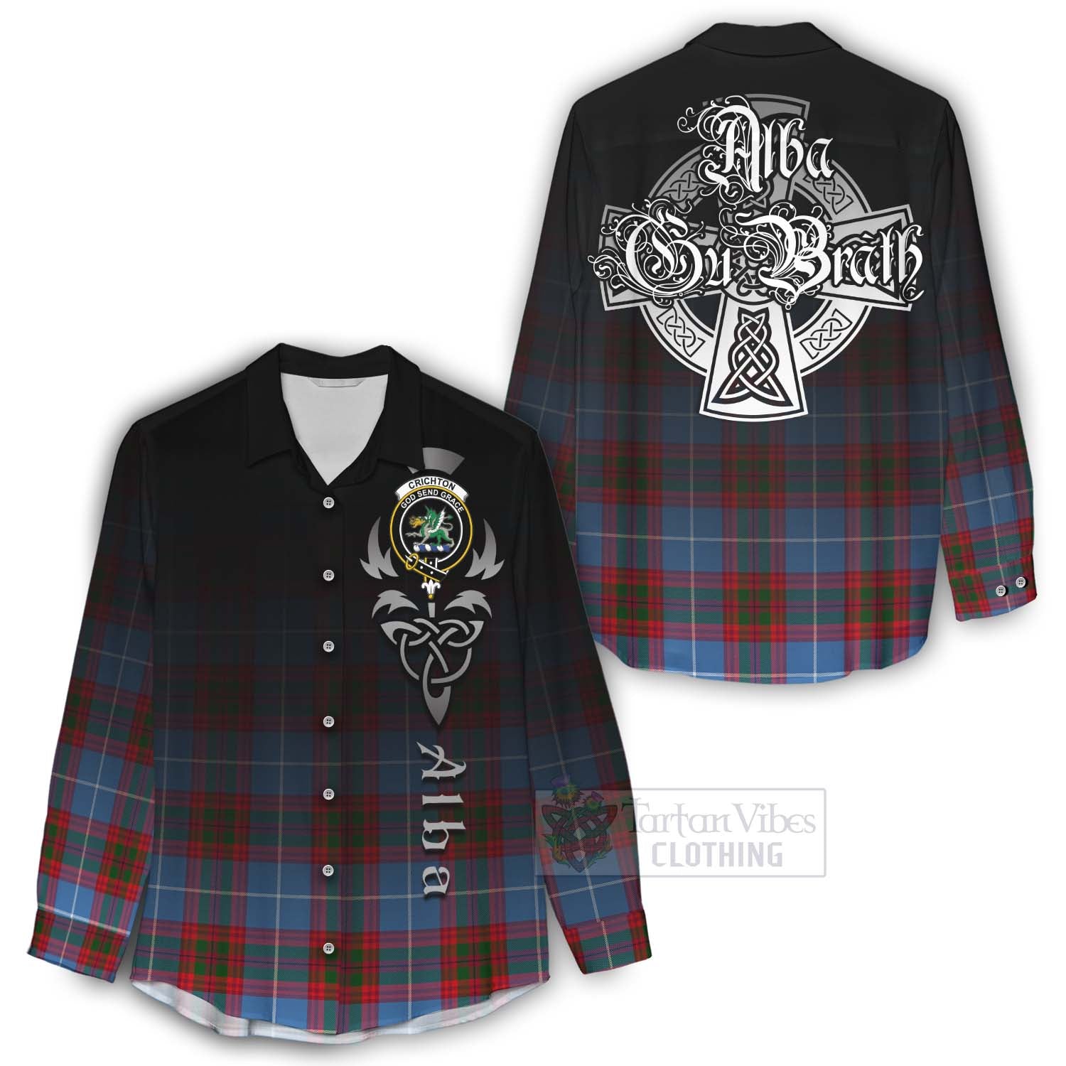 Tartan Vibes Clothing Crichton (Crighton) Tartan Women's Casual Shirt Featuring Alba Gu Brath Family Crest Celtic Inspired