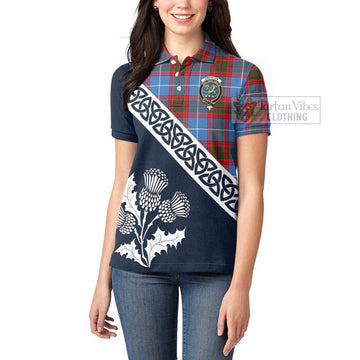 Crichton (Crighton) Tartan Women's Polo Shirt Featuring Thistle and Scotland Map