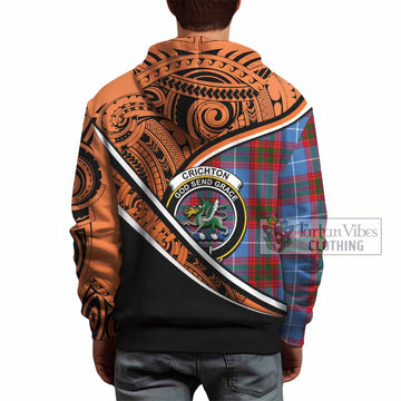 Crichton (Crighton) Crest Tartan Hoodie with Polynesian Vibes Style - Orange Version