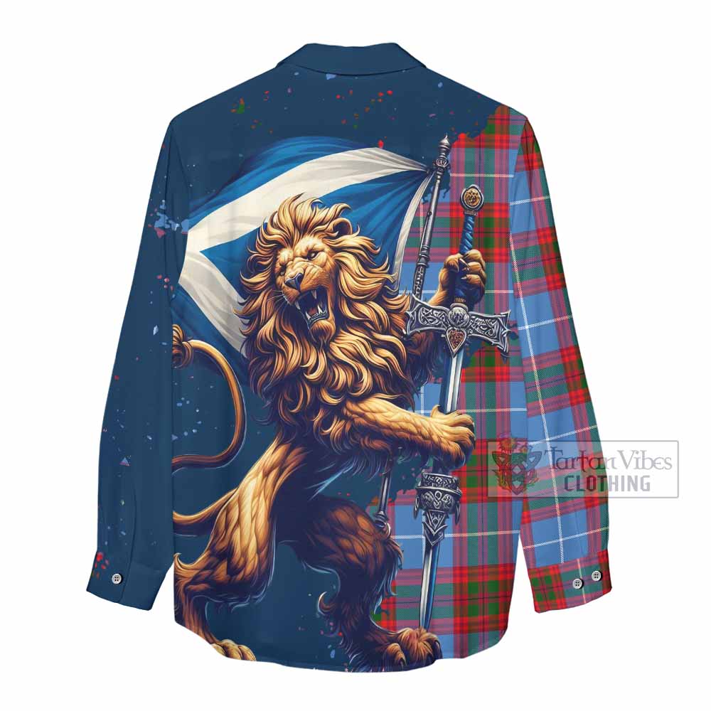 Tartan Vibes Clothing Crichton (Crighton) Tartan Family Crest Women's Casual Shirt with Scottish Majestic Lion