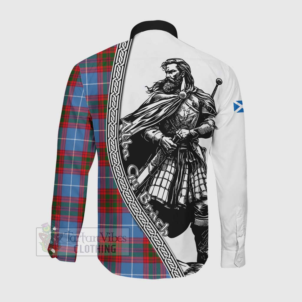 Tartan Vibes Clothing Crichton (Crighton) Tartan Clan Crest Long Sleeve Button Shirt with Highlander Warrior Celtic Style