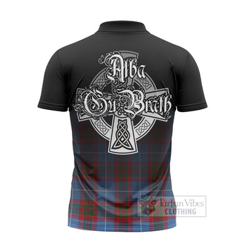 Crichton (Crighton) Tartan Zipper Polo Shirt Featuring Alba Gu Brath Family Crest Celtic Inspired