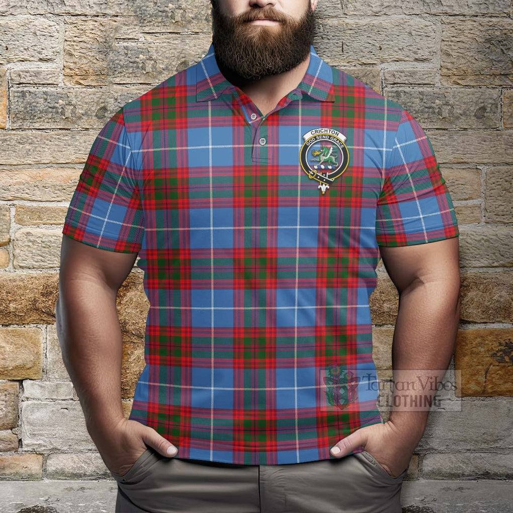 Tartan Vibes Clothing Crichton (Crighton) Tartan Polo Shirt with Family Crest and Bearded Skull Holding Bottles of Whiskey