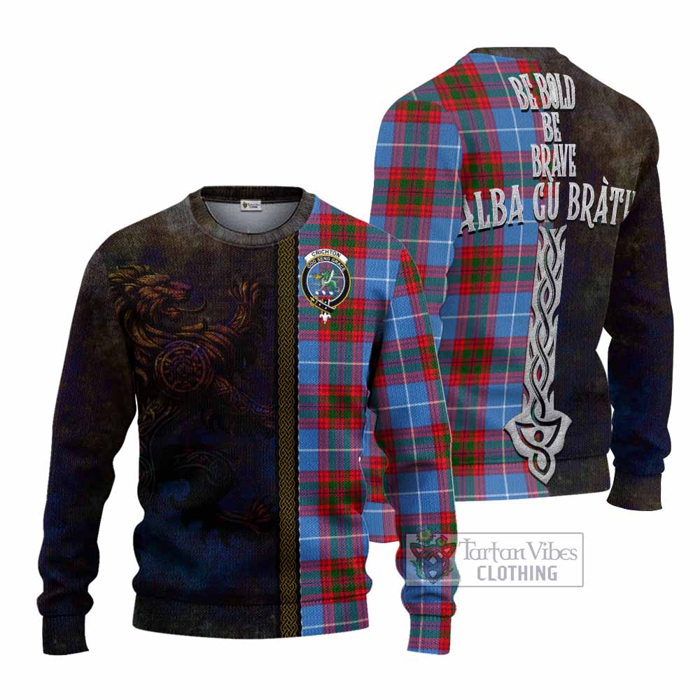 Crichton (Crighton) Tartan Family Crest Knitted Sweater Alba Gu Brath Be Brave Lion Ancient Style - Tartan Vibes Clothing