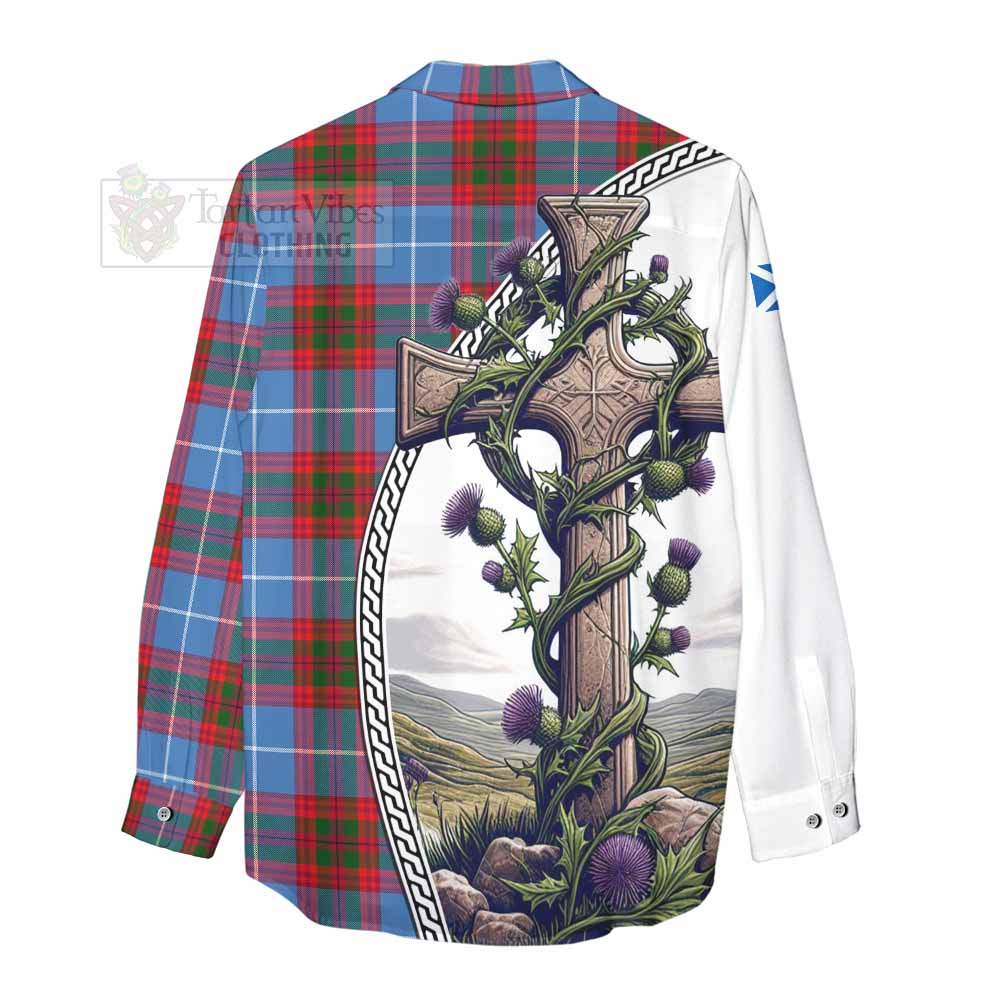 Tartan Vibes Clothing Crichton (Crighton) Tartan Women's Casual Shirt with Family Crest and St. Andrew's Cross Accented by Thistle Vines