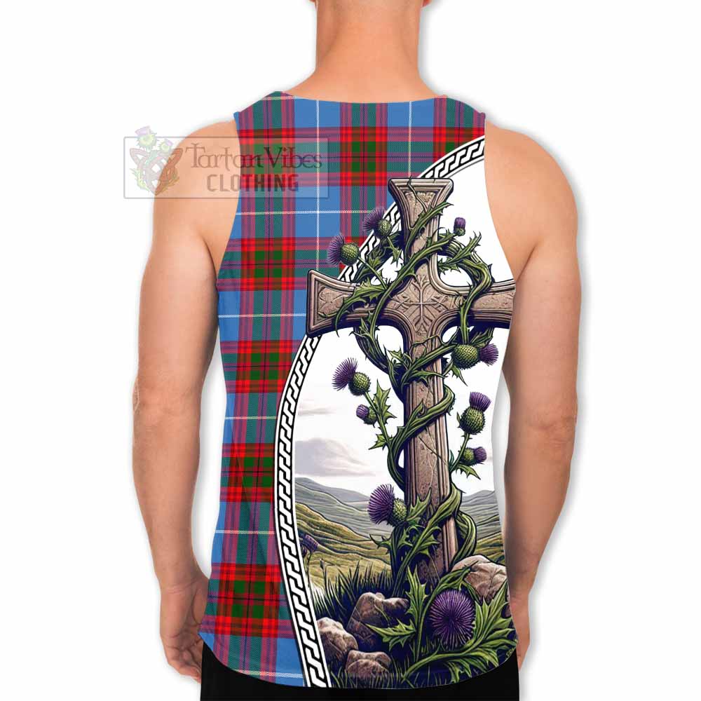 Tartan Vibes Clothing Crichton (Crighton) Tartan Men's Tank Top with Family Crest and St. Andrew's Cross Accented by Thistle Vines