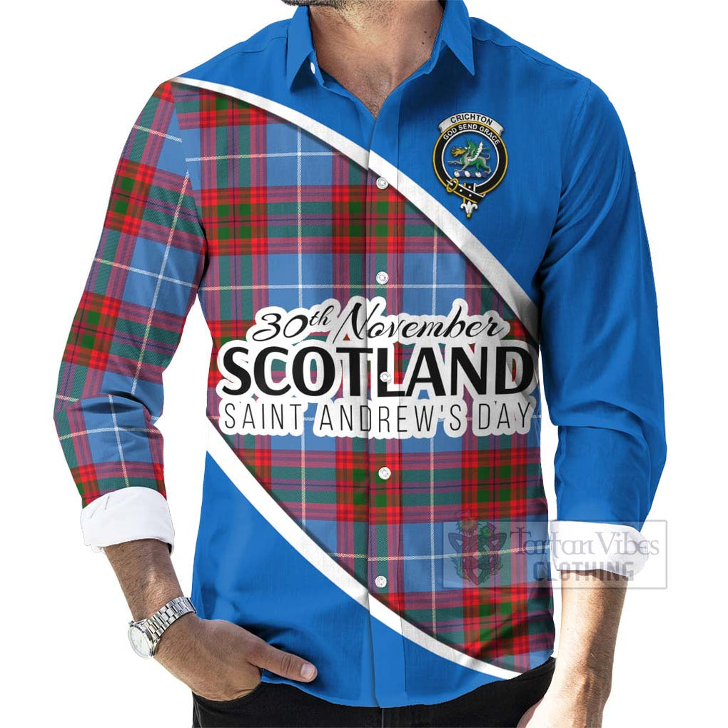 Tartan Vibes Clothing Crichton (Crighton) Family Crest Tartan Long Sleeve Button Shirt Celebrate Saint Andrew's Day in Style