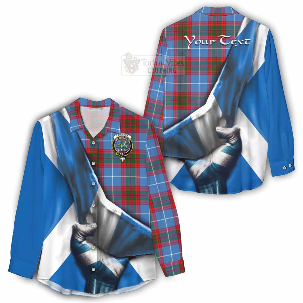 Tartan Vibes Clothing Crichton (Crighton) Tartan Women's Casual Shirt with Family Crest Scotland Patriotic Style