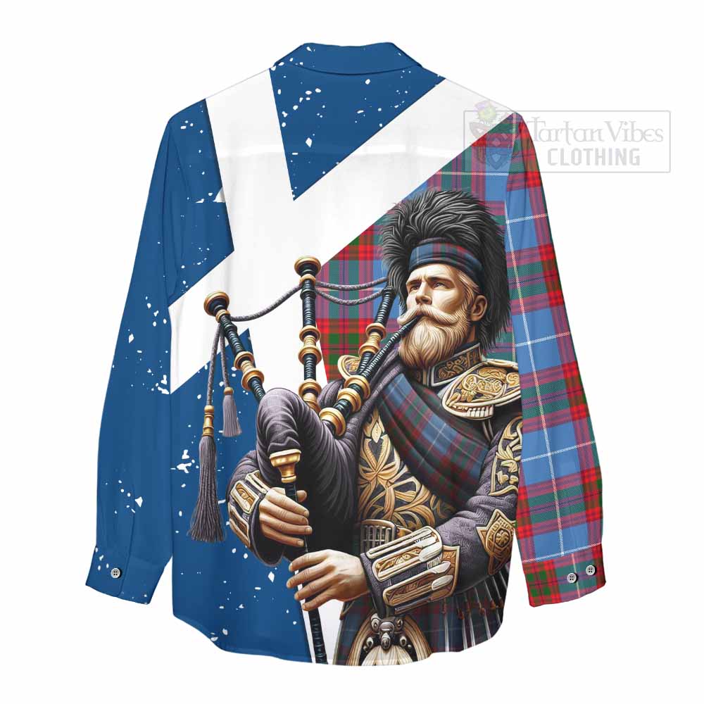 Tartan Vibes Clothing Crichton (Crighton) Tartan Women's Casual Shirt with Family Crest Scottish Bagpiper Vibes