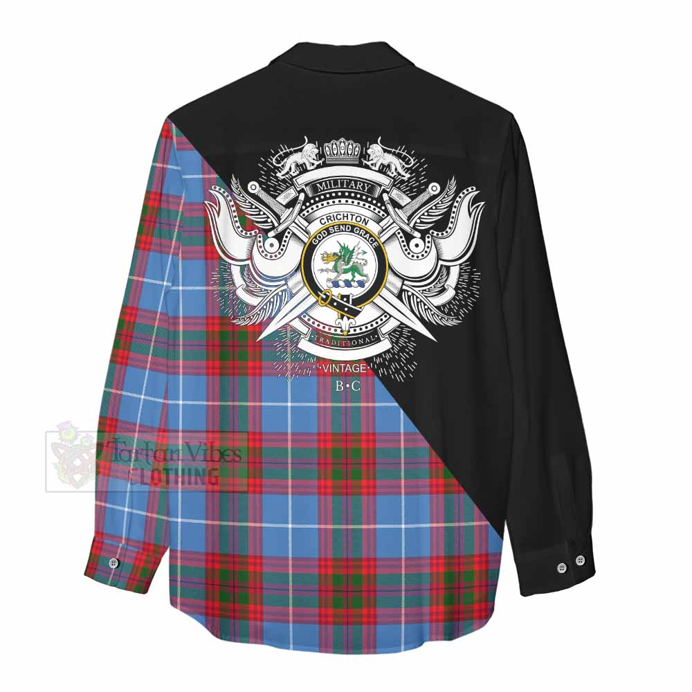 Tartan Vibes Clothing Crichton (Crighton) Tartan Women's Casual Shirt with Family Crest and Military Logo Style