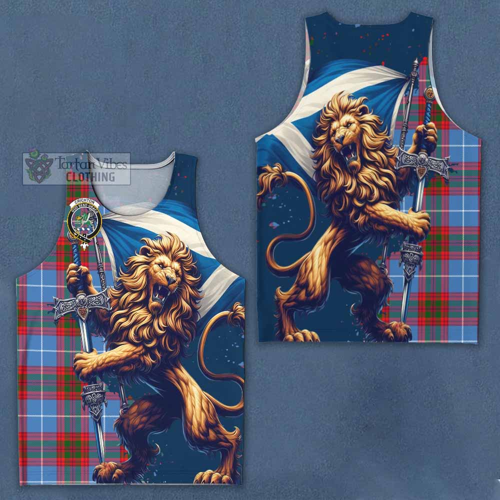 Tartan Vibes Clothing Crichton (Crighton) Tartan Family Crest Men's Tank Top with Scottish Majestic Lion