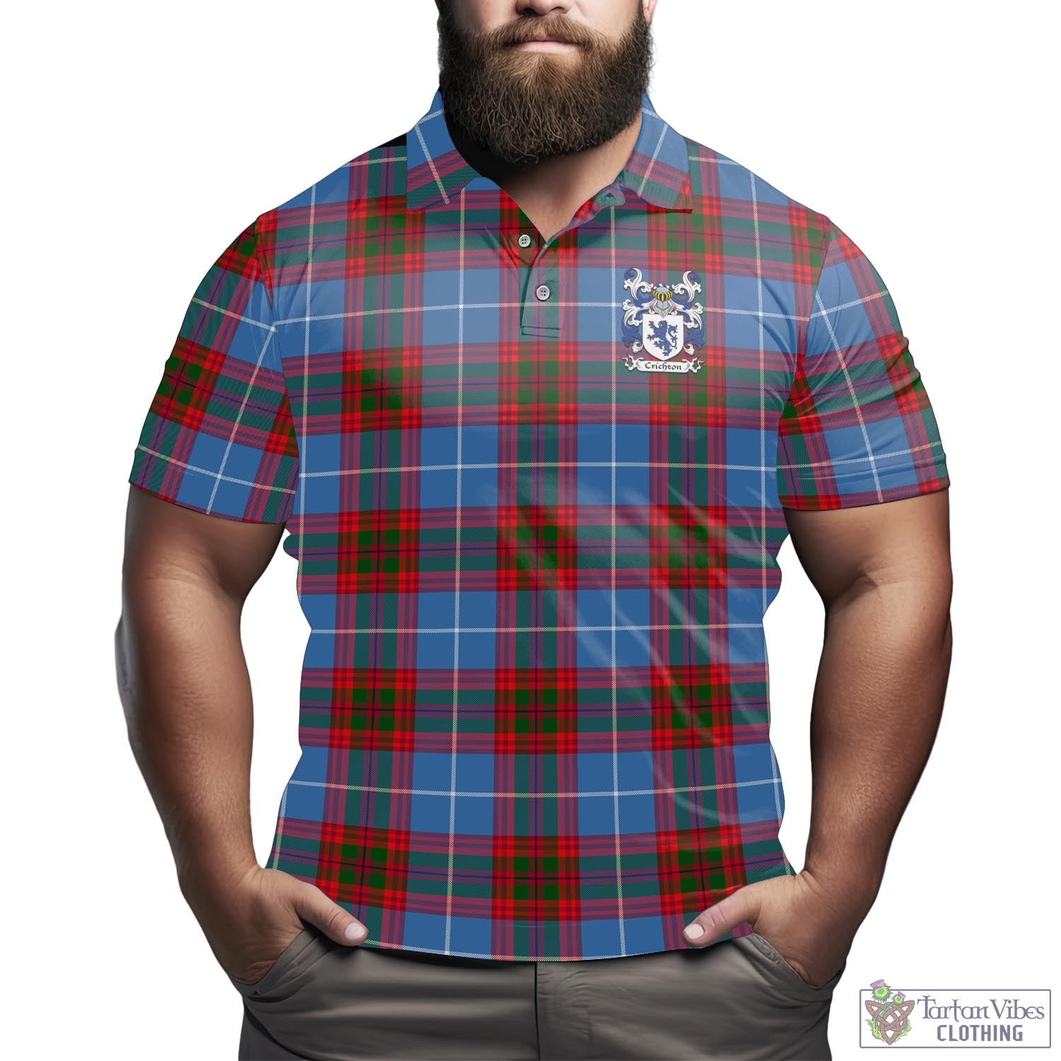 Crichton (Crighton) Tartan Men's Polo Shirt with Coat of Arms Adult - Tartan Vibes Clothing