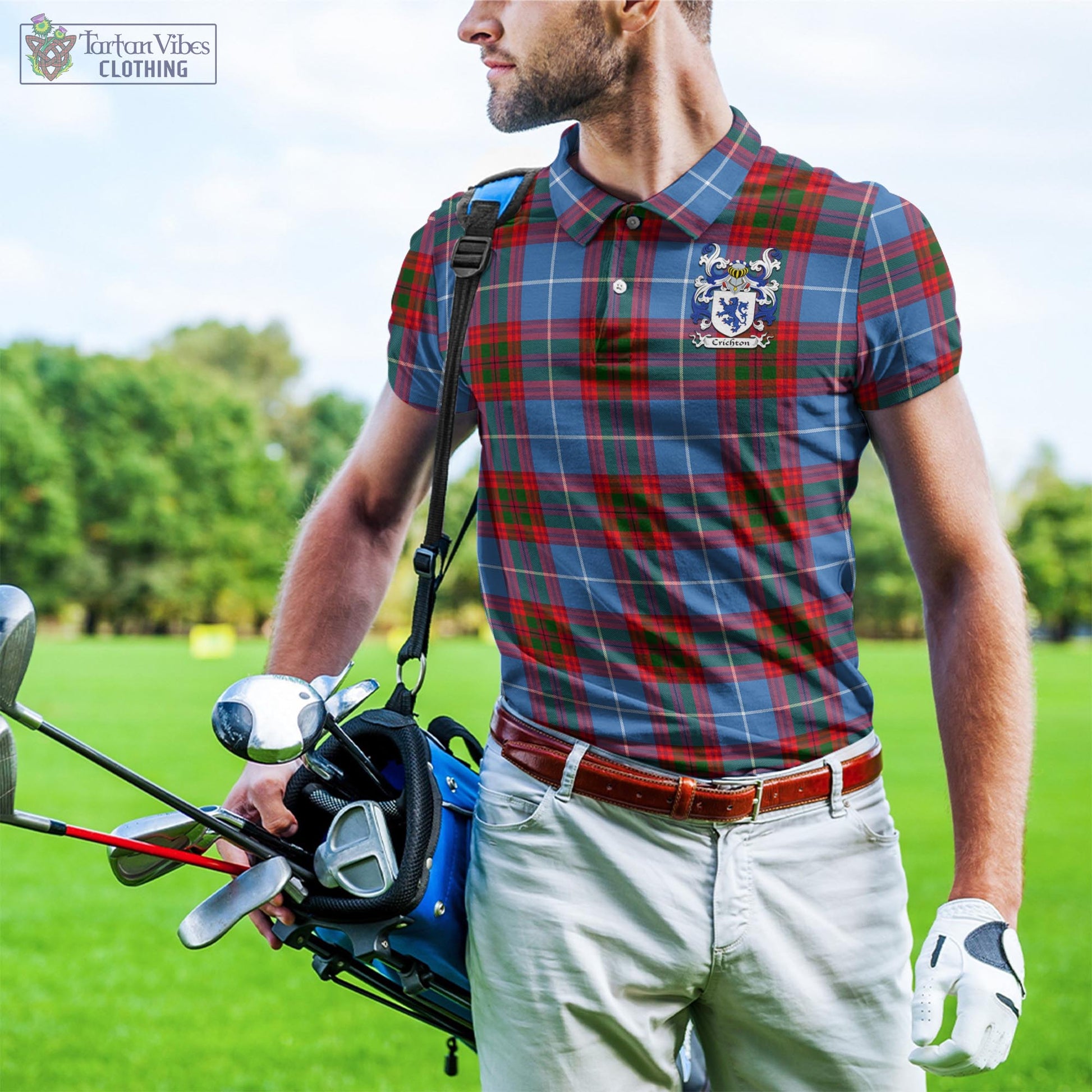 Crichton (Crighton) Tartan Men's Polo Shirt with Coat of Arms - Tartan Vibes Clothing