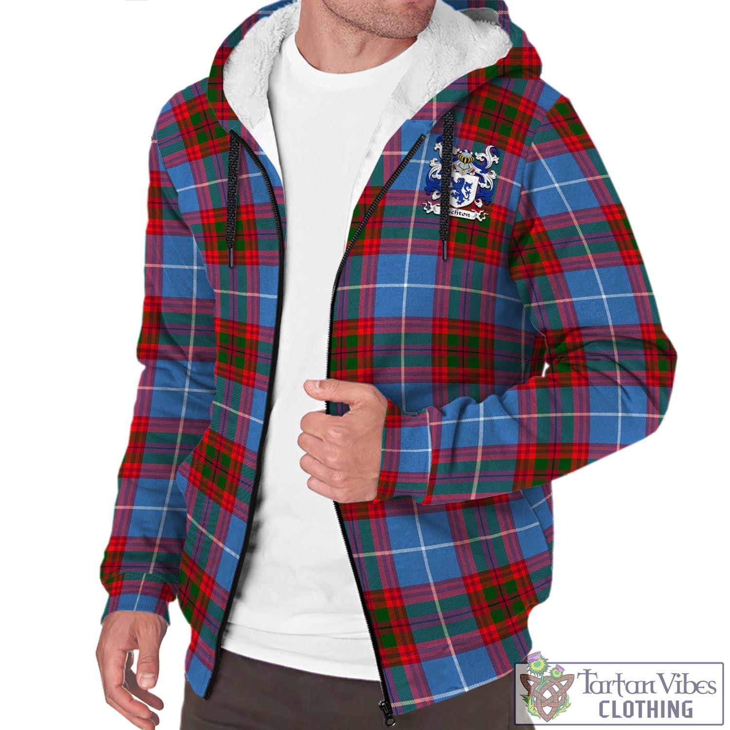 Tartan Vibes Clothing Crichton Tartan Sherpa Hoodie with Coat of Arms