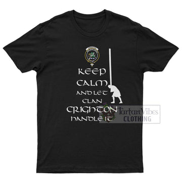 Crighton Clan Men's T-Shirt: Keep Calm and Let the Clan Handle It Caber Toss Highland Games Style