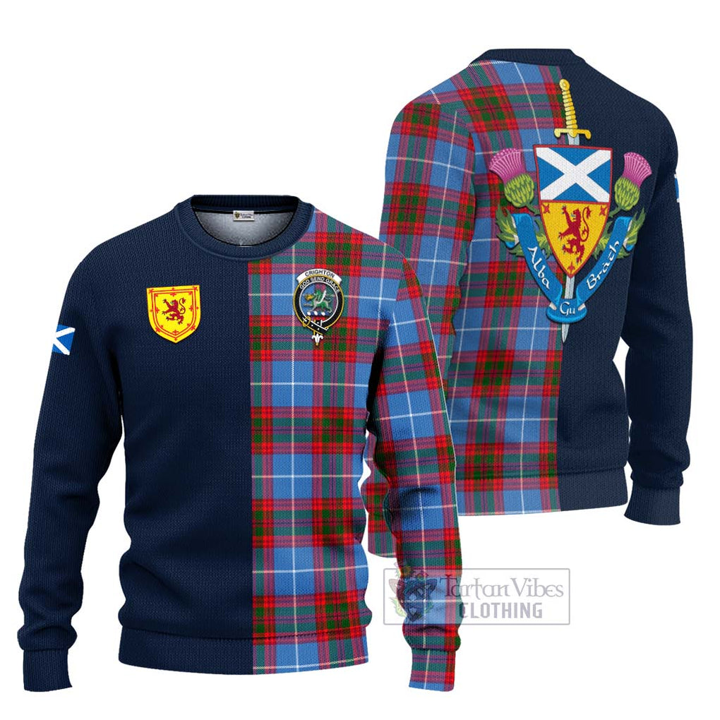 Crighton Tartan Ugly Sweater Alba with Scottish Lion Royal Arm Half Style Unisex - Tartan Vibes Clothing