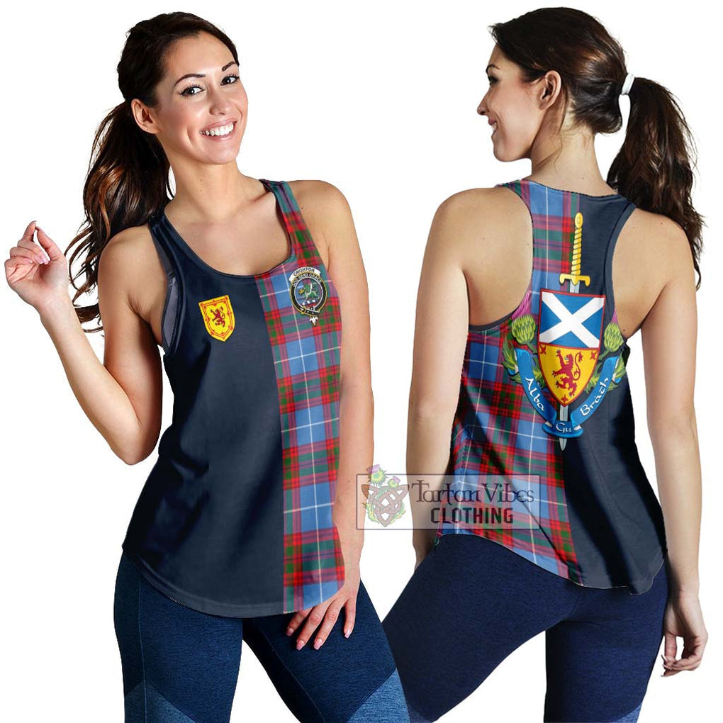 Crighton Tartan Women's Racerback Tanks Alba with Scottish Lion Royal Arm Half Style 4XL - Tartan Vibes Clothing