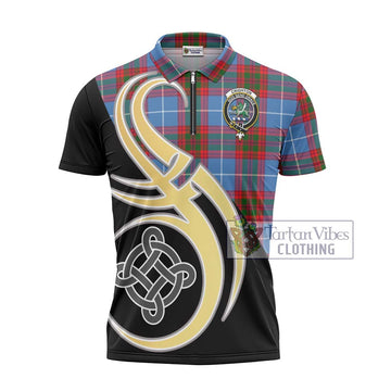 Crighton Tartan Zipper Polo Shirt with Family Crest and Celtic Symbol Style