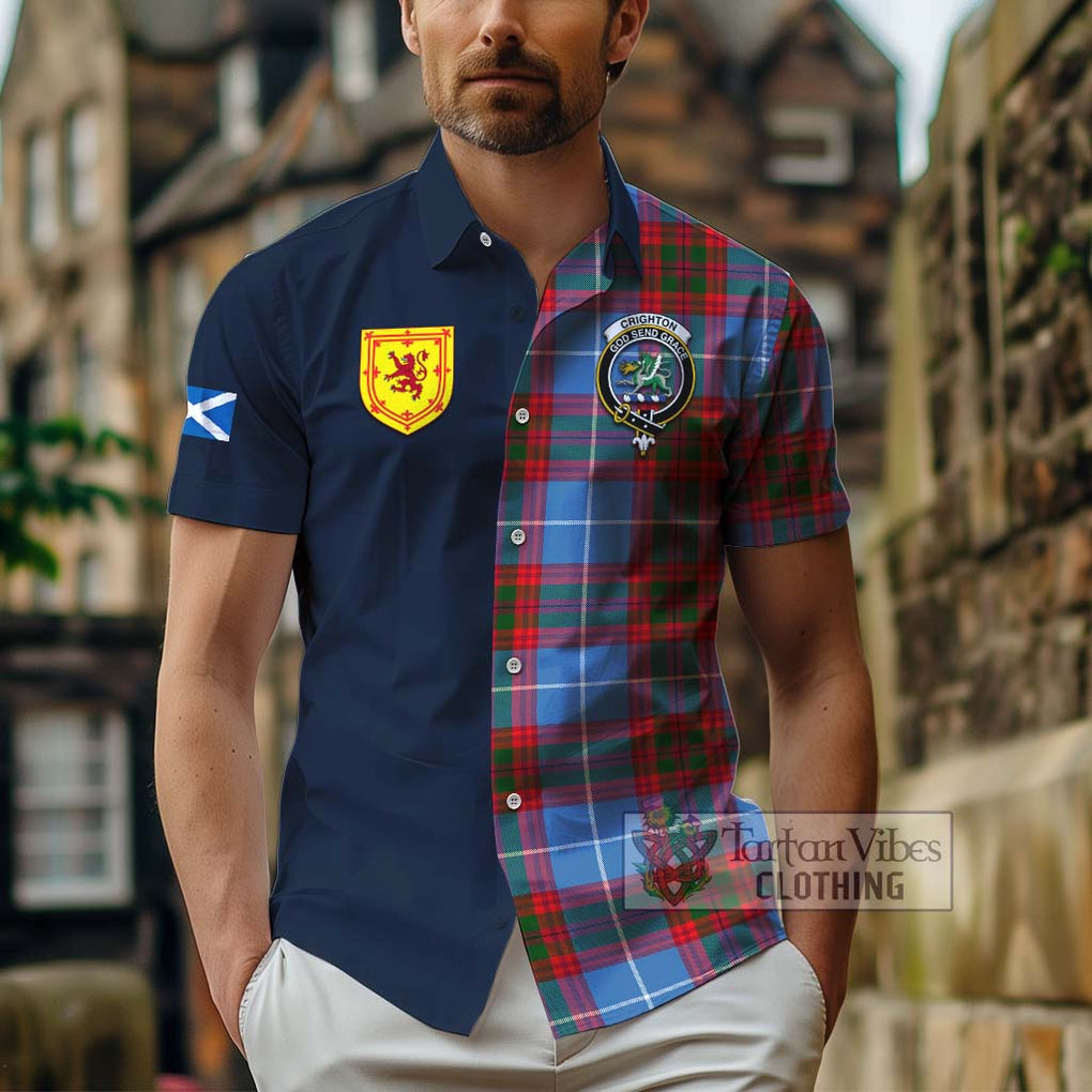 Crighton Tartan Hawaiian Shirt Alba with Scottish Lion Royal Arm Half Style - Tartan Vibes Clothing