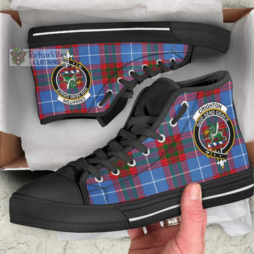 Crighton Tartan High Top Shoes with Family Crest - Tartan Vibes Clothing