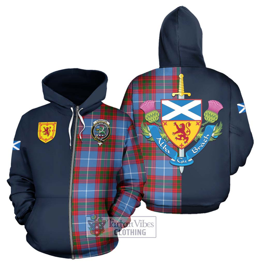 Crighton Tartan Hoodie Alba with Scottish Lion Royal Arm Half Style - Tartan Vibes Clothing