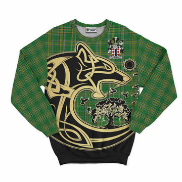 Cromie Irish Tartan Sweatshirt with Coat of Arms Celtic Wolf Style