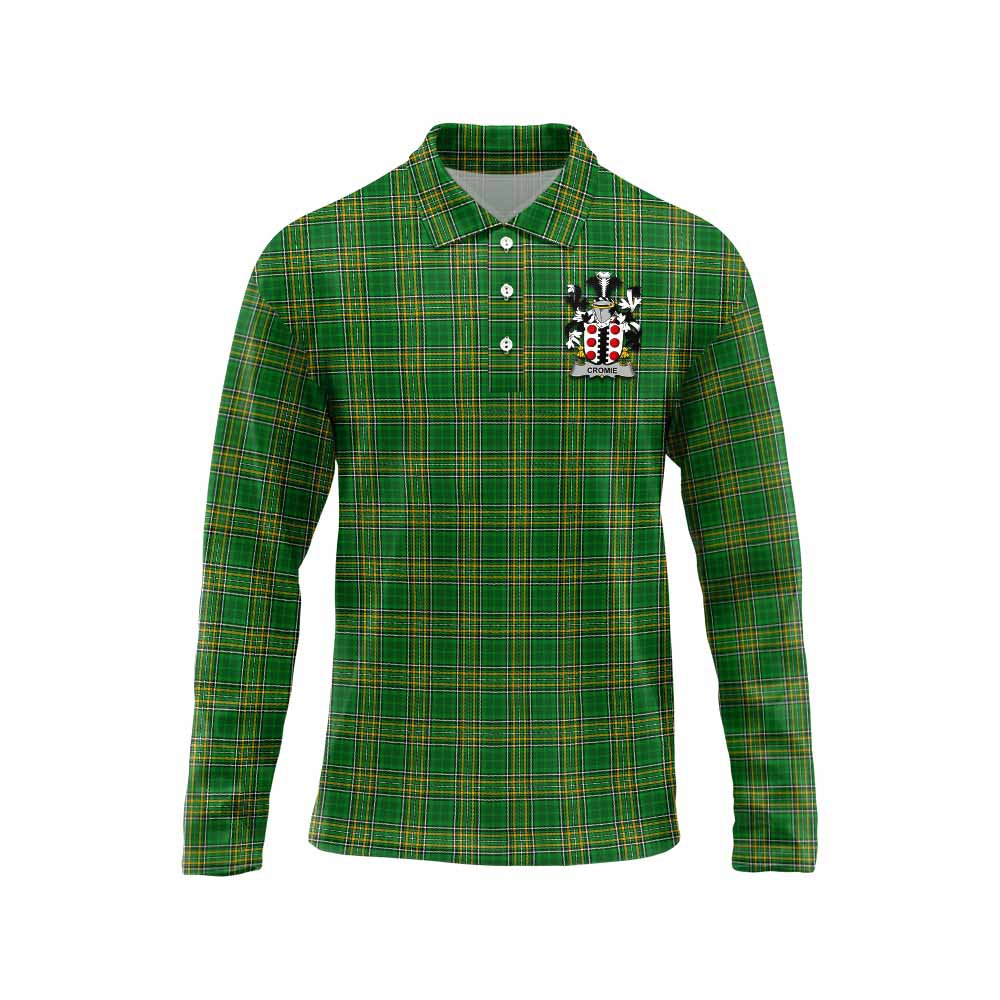 Tartan Vibes Clothing Cromie Irish Clan Tartan Long Sleeve Polo Shirt with Coat of Arms