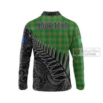 Cromie Irish Clan Tartan Long Sleeve Polo Shirt with Coat of Arms New Zealand Silver Fern Half Style