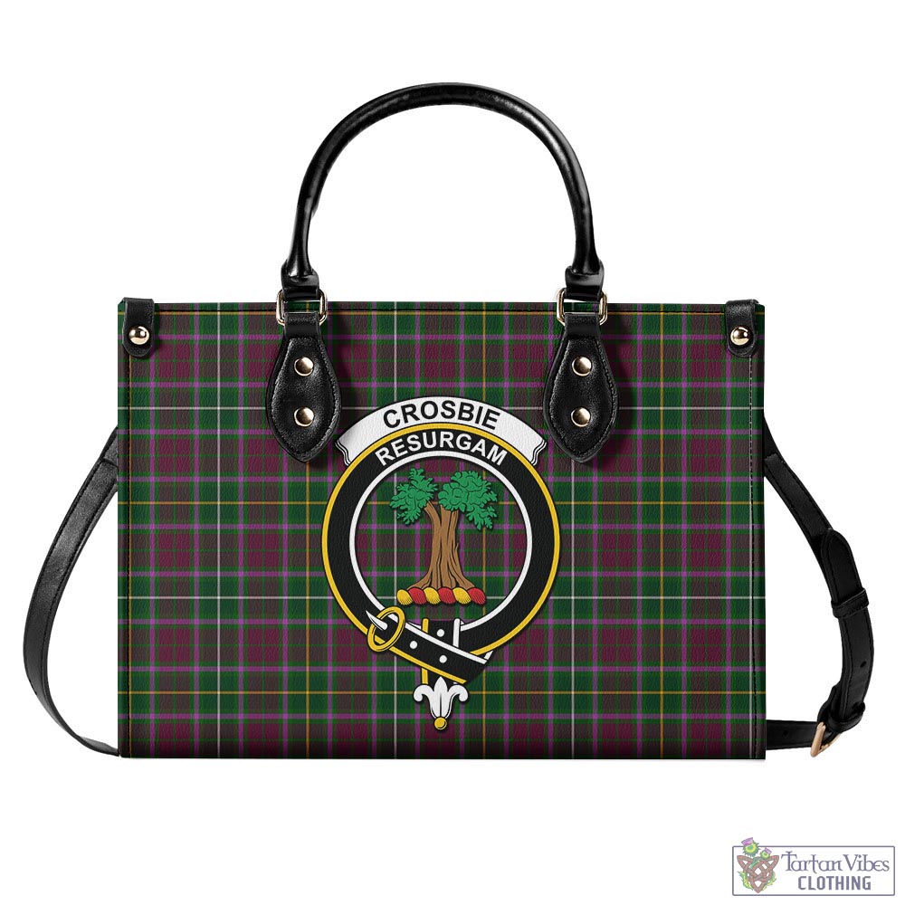 Tartan Vibes Clothing Crosbie Tartan Luxury Leather Handbags with Family Crest