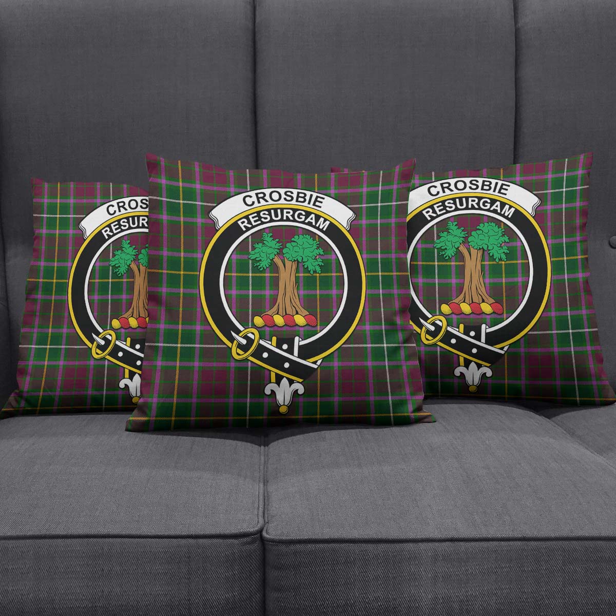 Crosbie Tartan Pillow Cover with Family Crest Square Pillow Cover - Tartanvibesclothing