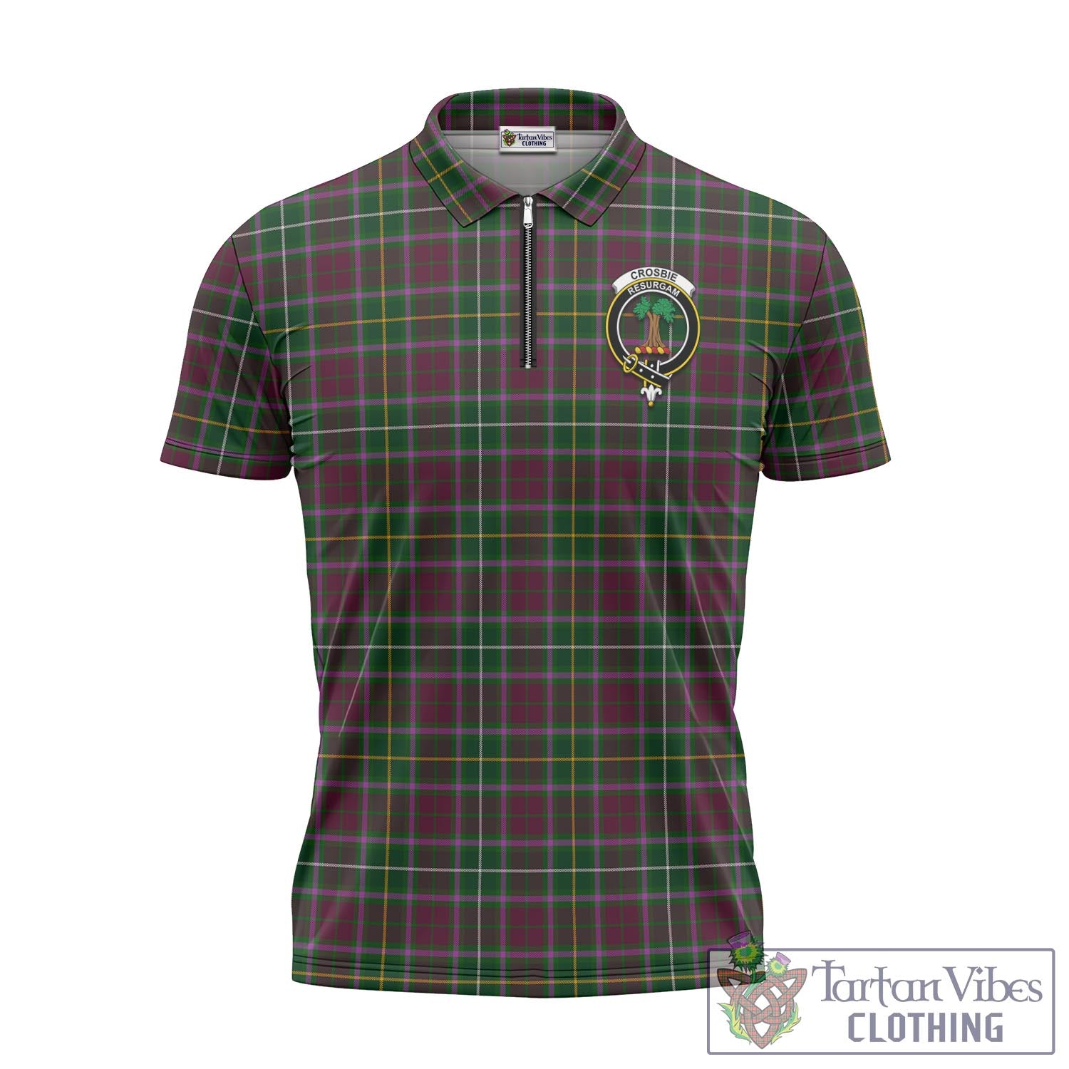 Tartan Vibes Clothing Crosbie Tartan Zipper Polo Shirt with Family Crest