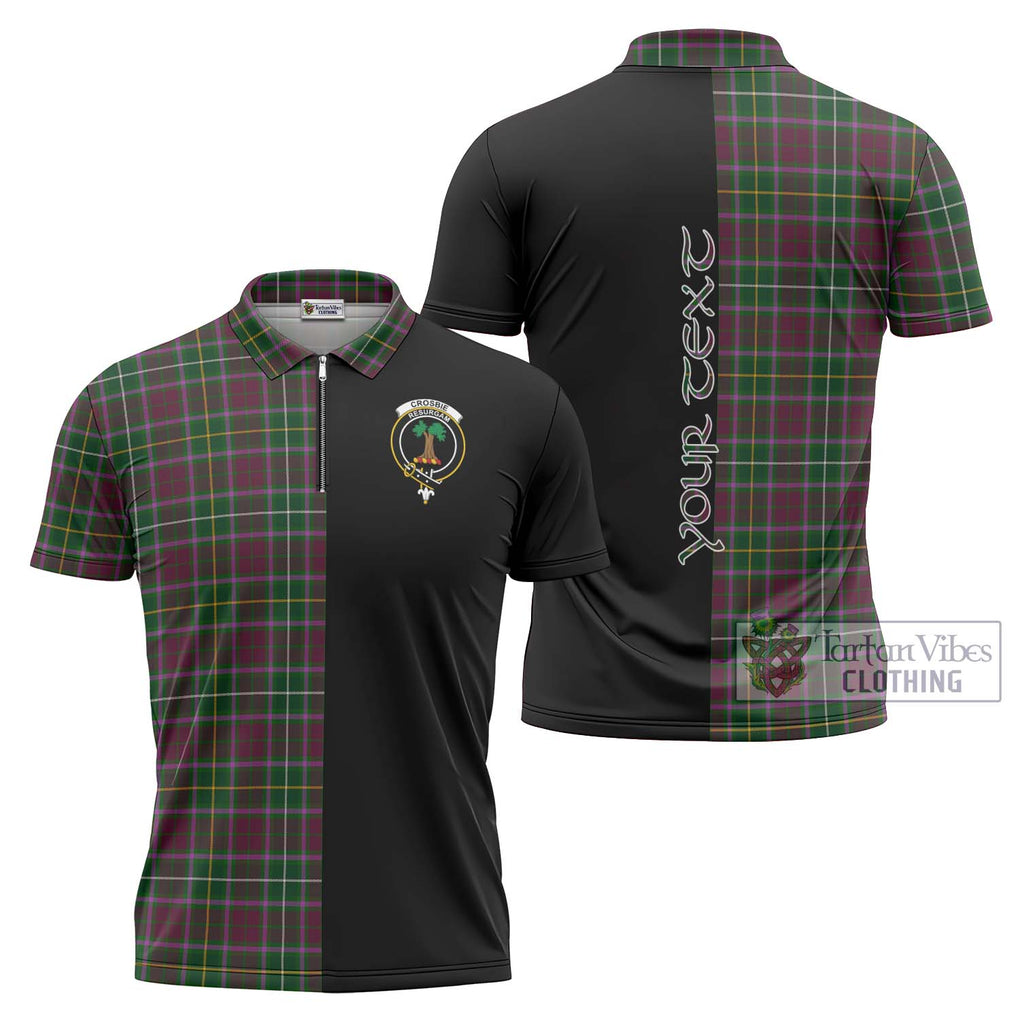 Crosbie Tartan Zipper Polo Shirt with Family Crest and Half Of Me Style Unisex - Tartanvibesclothing Shop