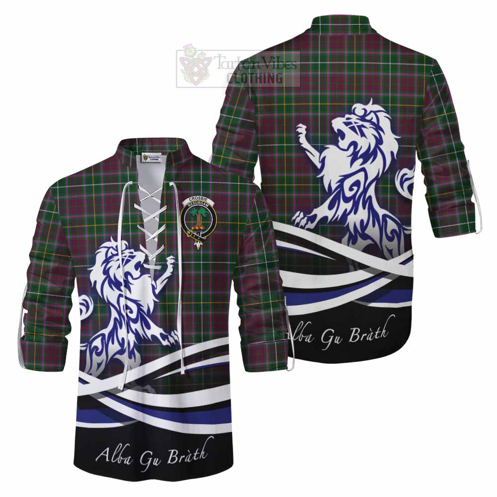 Tartan Vibes Clothing Crosbie Tartan Ghillie Kilt Shirt with Alba Gu Brath Regal Lion Emblem