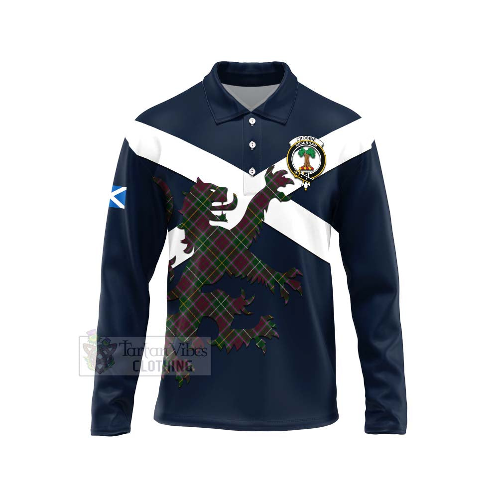 Tartan Vibes Clothing Crosbie Tartan Lion Rampant Long Sleeve Polo Shirt – Proudly Display Your Heritage with Alba Gu Brath and Clan Name