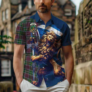 Crosbie Tartan Family Crest Short Sleeve Button Shirt with Scottish Majestic Lion