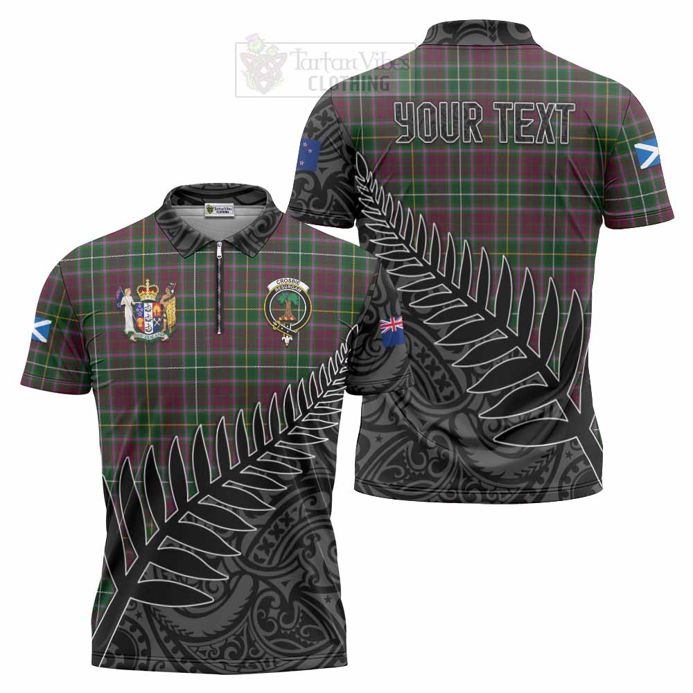 Tartan Vibes Clothing Crosbie Crest Tartan Zipper Polo Shirt with New Zealand Silver Fern Half Style