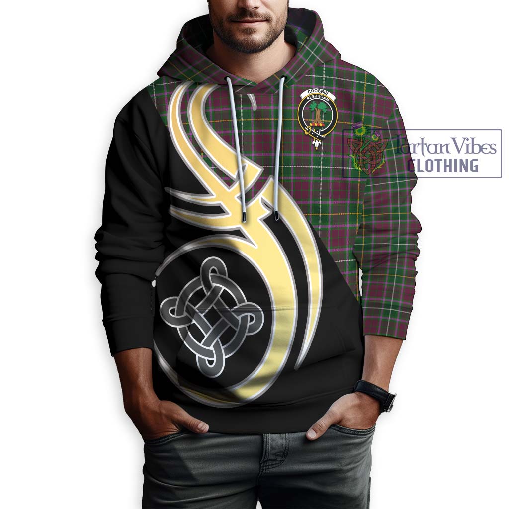 Tartan Vibes Clothing Crosbie Tartan Hoodie with Family Crest and Celtic Symbol Style