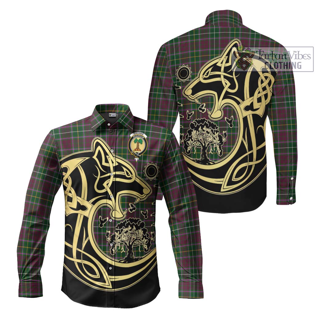 Crosbie Tartan Long Sleeve Button Shirt with Family Crest Celtic Wolf Style Men's Shirt S - Tartan Vibes Clothing