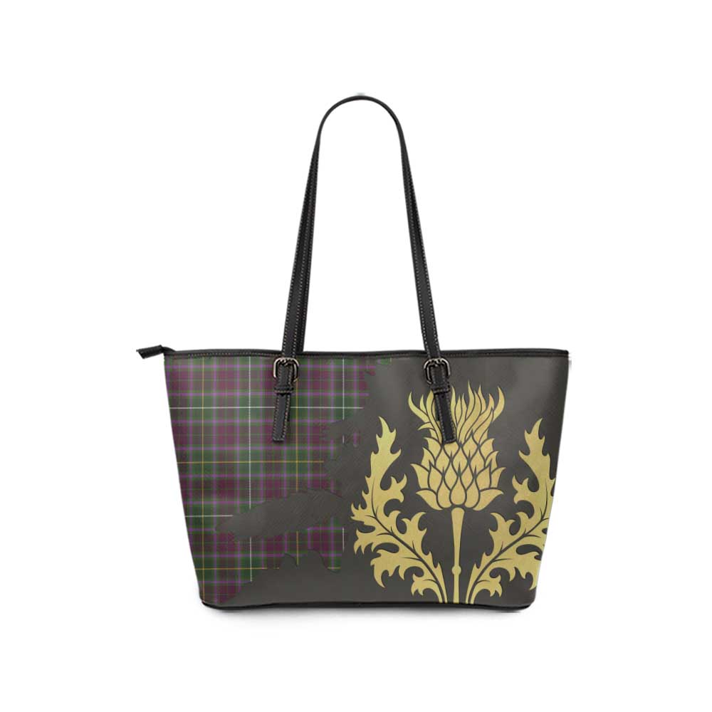 Crosbie Tartan Leather Tote Bag Gold Thistle Style - Tartan Vibes Clothing