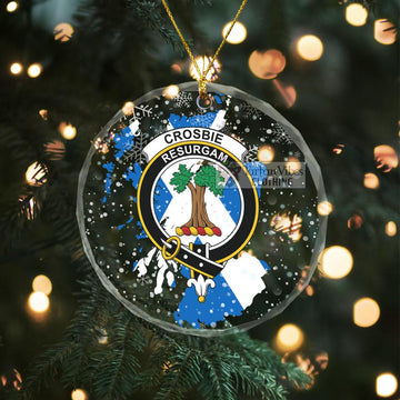 Crosbie Clan Crest Christmas Glass Ornament with Scotland Map