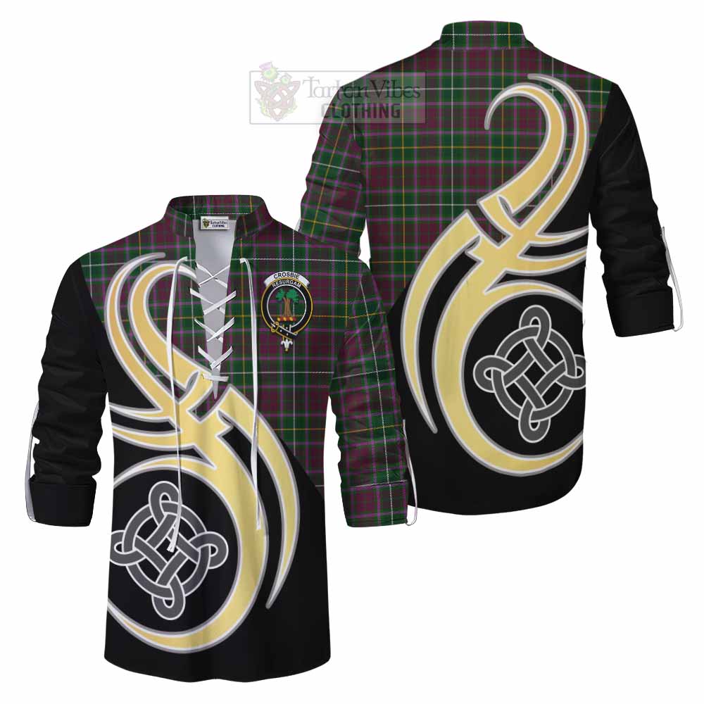 Tartan Vibes Clothing Crosbie Tartan Ghillie Kilt Shirt with Family Crest and Celtic Symbol Style