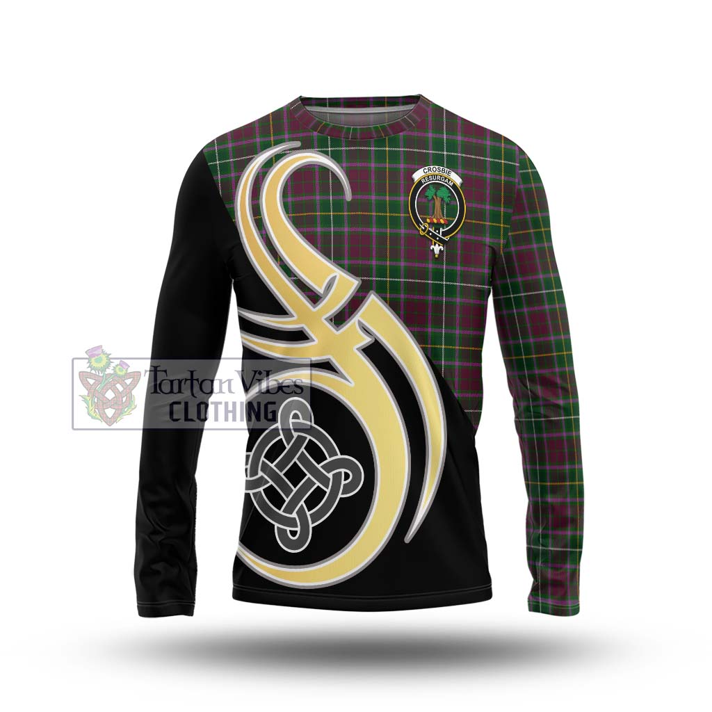 Tartan Vibes Clothing Crosbie Tartan Long Sleeve T-Shirt with Family Crest and Celtic Symbol Style