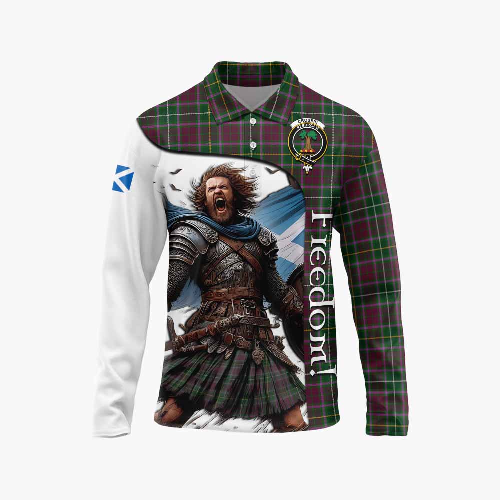 Tartan Vibes Clothing Crosbie Crest Tartan Long Sleeve Polo Shirt Inspired by the Freedom of Scottish Warrior