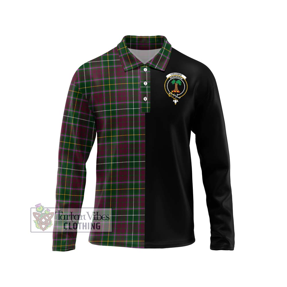 Crosbie Tartan Long Sleeve Polo Shirt with Family Crest and Half Of Me Style Unisex - Tartanvibesclothing Shop