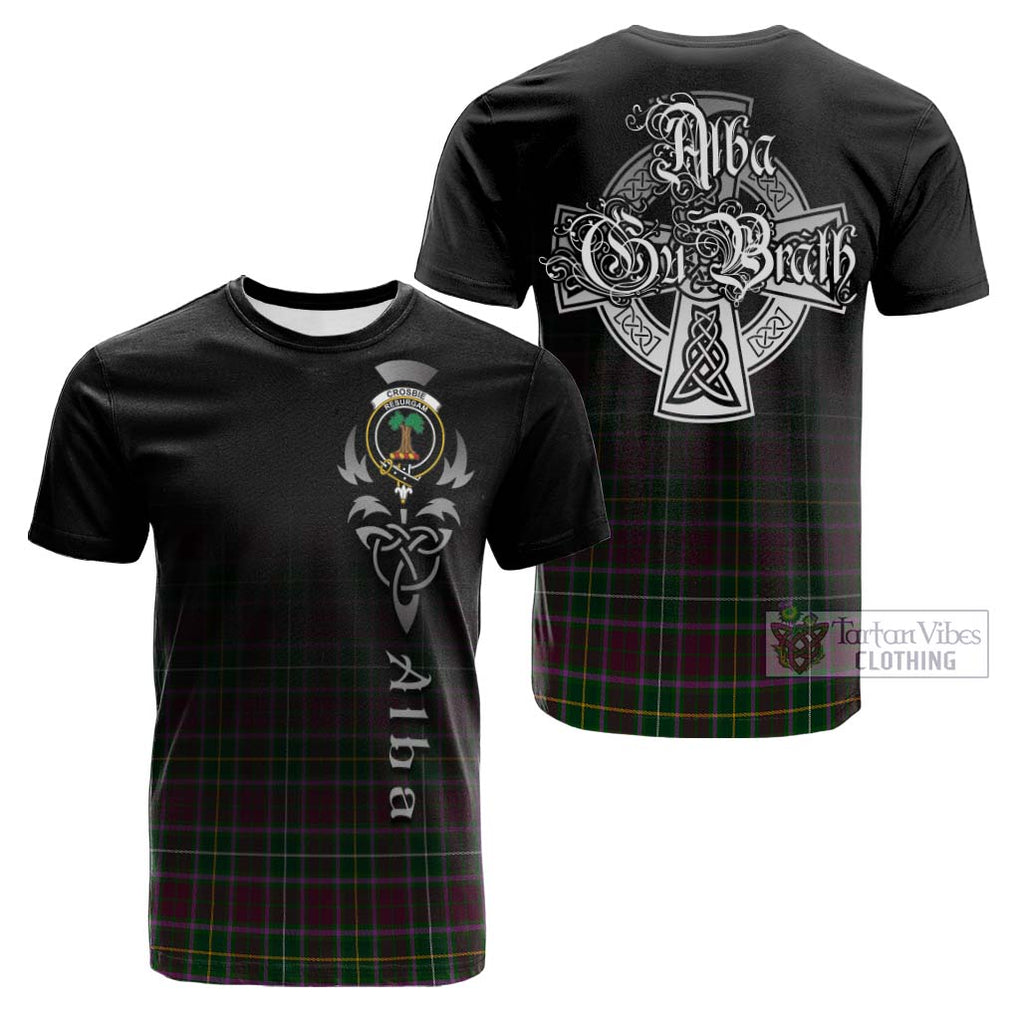 Tartan Vibes Clothing Crosbie Tartan Cotton T-shirt Featuring Alba Gu Brath Family Crest Celtic Inspired